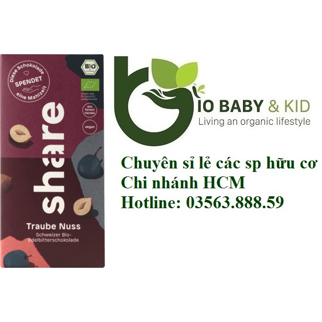 Chocolate hữu cơ nho đen và hạt phỉ Share Thụy Sĩ 100g