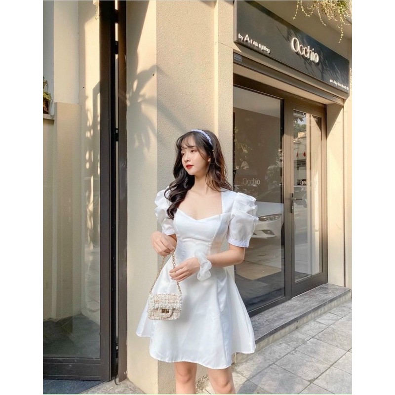 [Mã FAMARAL1 giảm 10K đơn 50K] Đầm dự tiệc tay xếp li viền ren xinh xắn | BigBuy360 - bigbuy360.vn