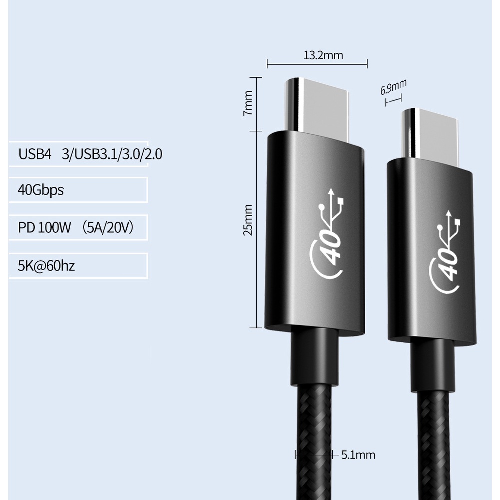 Cáp USB4 (usb 4.0) 40Gbps cổng usb type-c tương thích Thunderbolt 3 xuất hình 5k 60hz macbook imac - sạc 100W PD QC