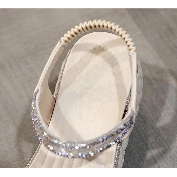 Sandal Chiều cao gót 5 cm Chiến Binh Dây Co Giãn Đính Đá Cổ Tích La Mã Cho Nữ