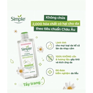 Tẩy Trang, Sữa Rửa Mặt, Toner Simple sạch sâu, cấp ẩm cho da
