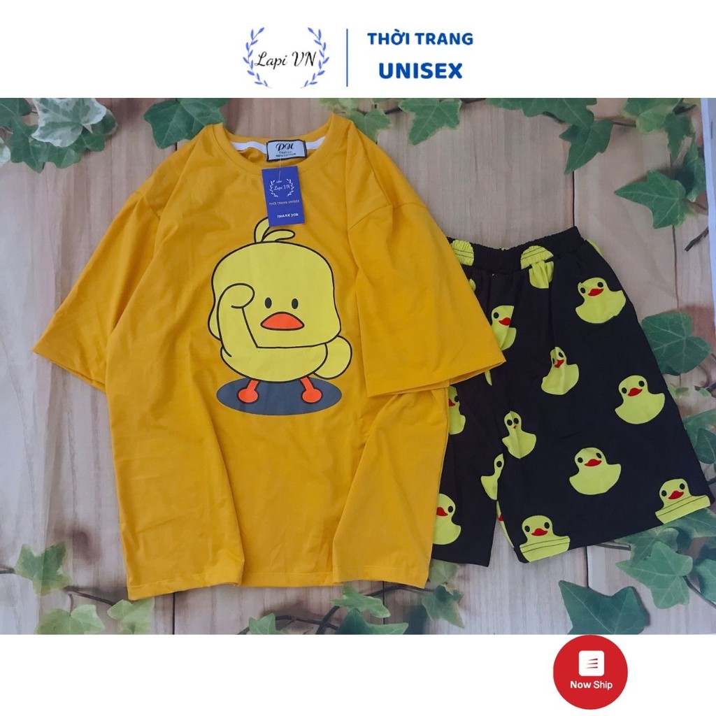 Set Đồ Bộ In Hình VỊT VÀNG cartoon 3D Cute DB47-Lapi VN Áo+ Quần Đùi Vải Thun Cotton Thoáng Mát, Freesize Đến 70kg