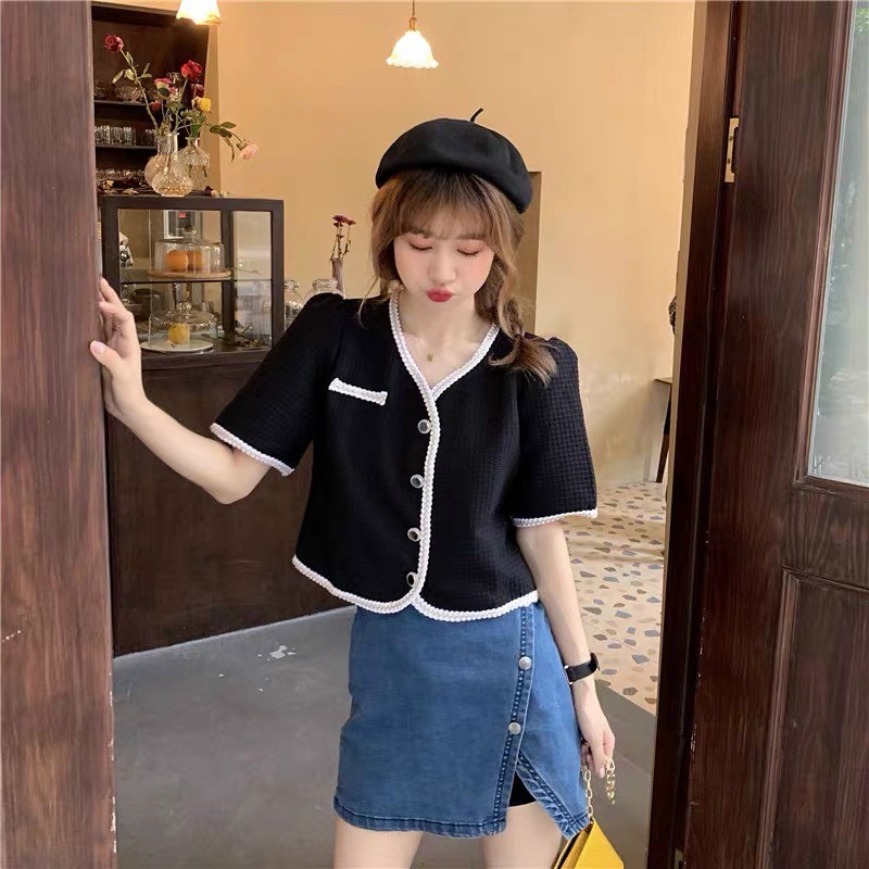 Áo Len Cổ Tim Viền Túi Giả Mã 3682