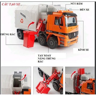 Mô hình xe chở rác xe tỉ lệ 1:20 Đồ chơi ô tô có kính chắn