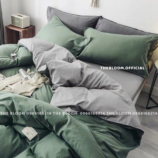 (Hàng loại 1) Set Chăn Ga Gối Cotton TICI 4 món - Xanh phối ghi