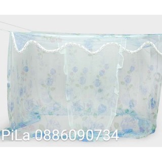 Mùng voal in bông Có Cửa 1m8 x2m2 ,1m6x2m