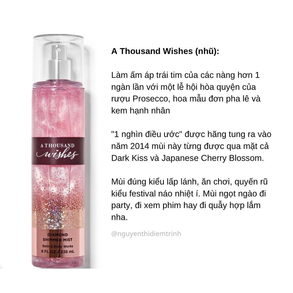 Xịt thơm toàn thân A THOUSAND WISHES body mist Bath And Body Works 236ML