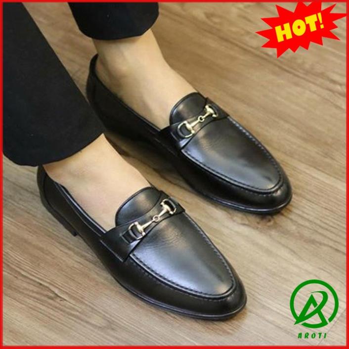 Giày Da Nam AROTI Dáng Lười Chất Da Đẹp Cao Cấp,Đế Khâu Cực Bền Form Mọi Công Sở Sang Trọng Màu Đen-Đủ size M517 sp1 🐢