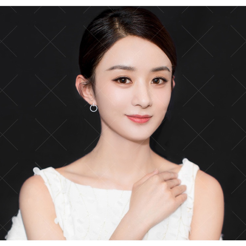 Bông tai bạc 925 hình tròn đính kim cương đơn giản phong cách Hàn Quốc cho nữ