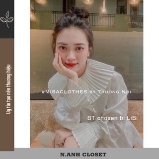Áo sơmi thô cổ xếp ly siêu xinh