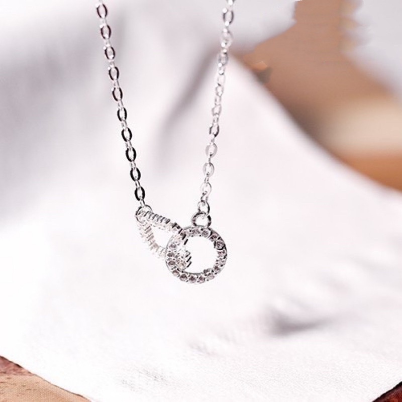 Dây chuyền  lồng nhau vuông tròn đính đá bạc 925 cao cấp
