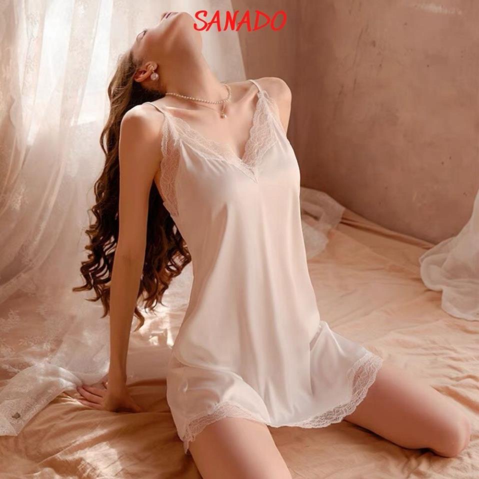 Váy ngủ lụa satin cao cấp 2 dây đầm mặc nhà sexy gợi cảm quyến rũ - SANADO