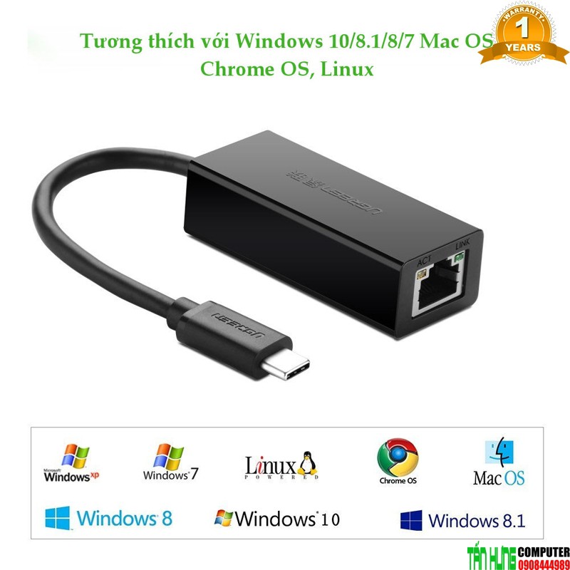 Cáp chuyển USB TYPE C to LAN Ugreen 30287 Cao Cấp Chính Hãng UG 30287