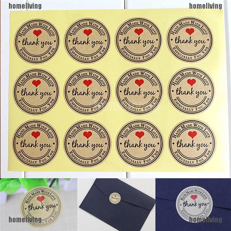 ❤❤Set 12 Sticker In Chữ Handmade with Love Bằng Giấy Kraft 38mm Dùng Để Trang Trí Tiệc Cưới