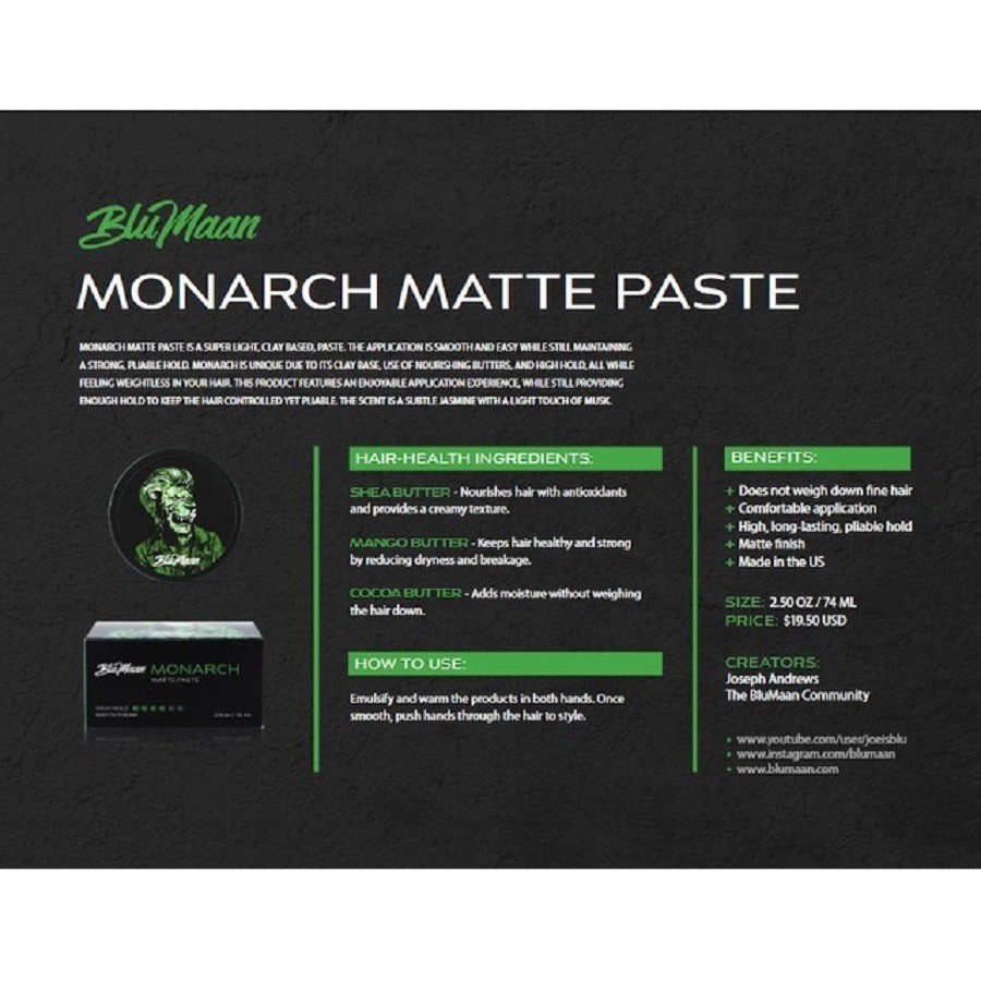 [BẢN 2020 TEM HÃNG] Sáp Vuốt Tóc Blumaan Monarch Matte Paste Sư Tử 74ml