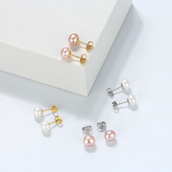 1 cặp bông tai ngọc trai nước ngọt tự nhiên 7-8mm