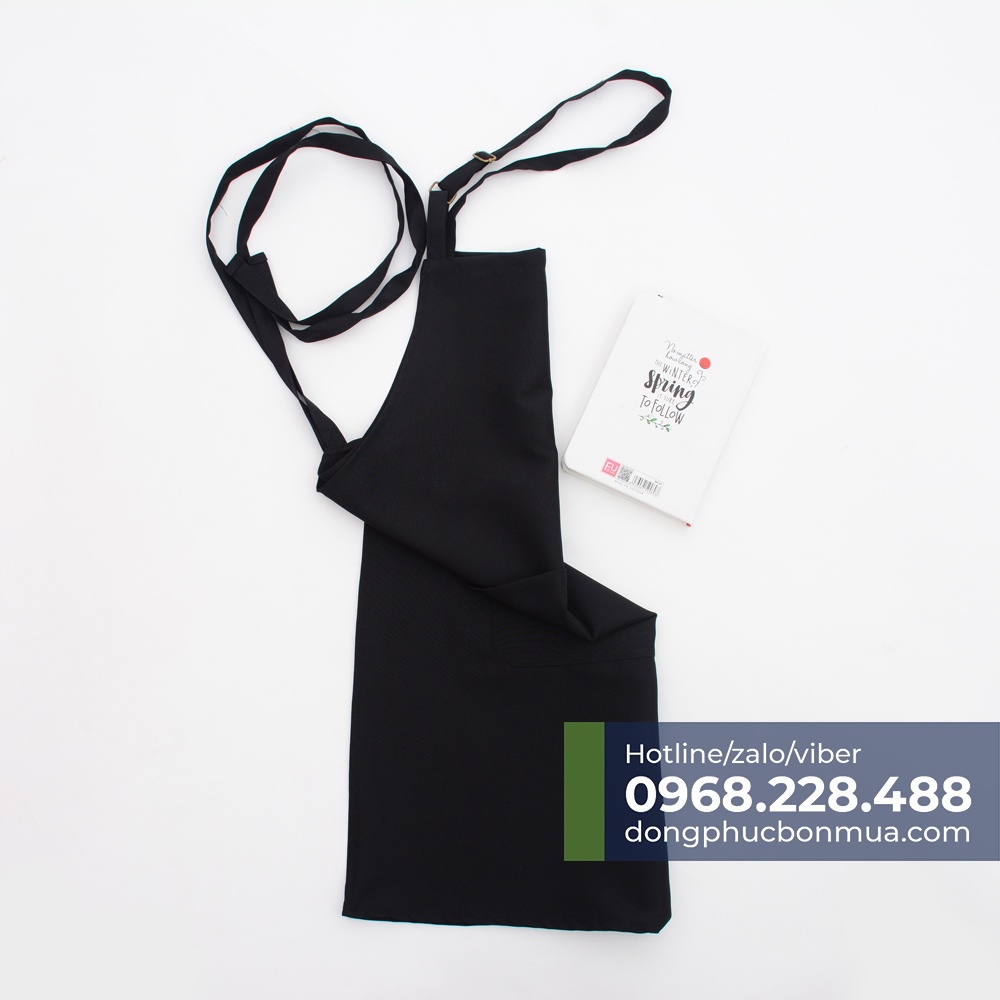 Tạp dề phục vụ màu đen, thiết kế túi trước rộng rãi và nút điều chỉnh độ dài dây - Phù hợp làm tạp dề đồng phục nam, nữ