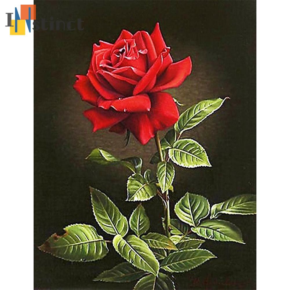 Tranh Thêu Chữ Thập Đính Đá Hình Hoa Hồng 5d