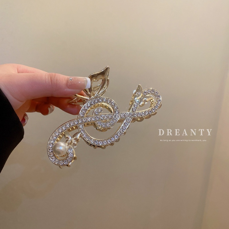 Kẹp Tóc Hình Nốt Nhạc / Bướm Dát Kim Cương Giả Đính Ngọc Trai Phong Cách Hàn Quốc Thanh Lịch Dễ Phối Đồ