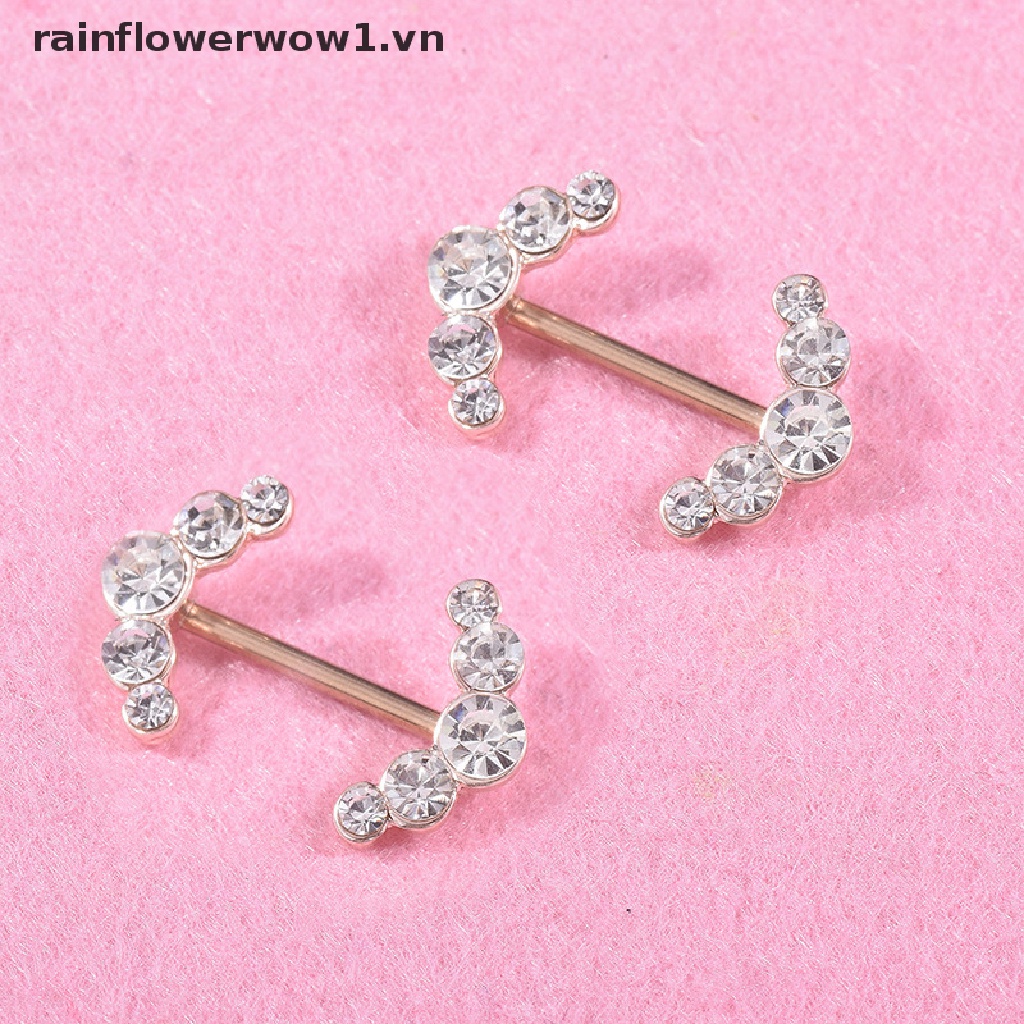 Bộ 2 Khuyên Xỏ Ngực Bằng Thép Không Gỉ Đính Pha Lê Thời Trang