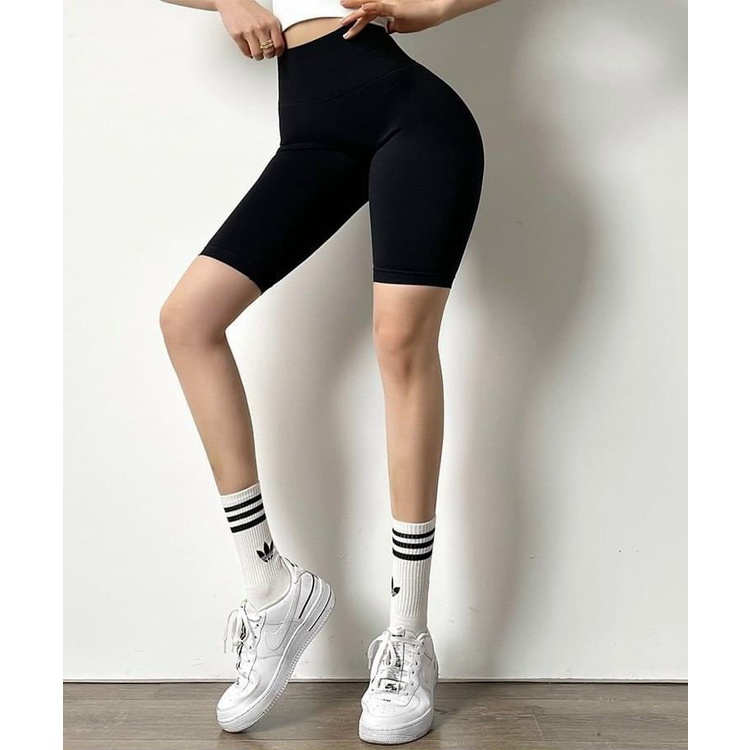 Quần đùi ngố cap cao tập gym yoga thể thao nữ chun mông, vải dệt kim co giãn tốt mặc ôm dáng nâng mông Bin Sports Q122