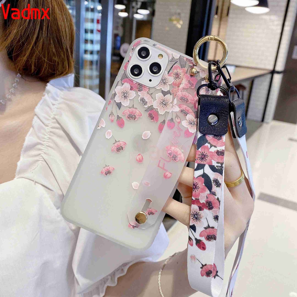 Ốp điện thoại TPU mềm hình hoa anh đào có dây vòng tay cho IPHONE 12 PRO MAX 12 Mini