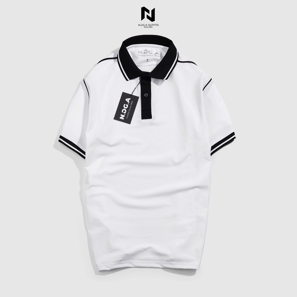 Áo Polo Nam Trắng Viền Đen N.GG.A Chất Cotton mã 13