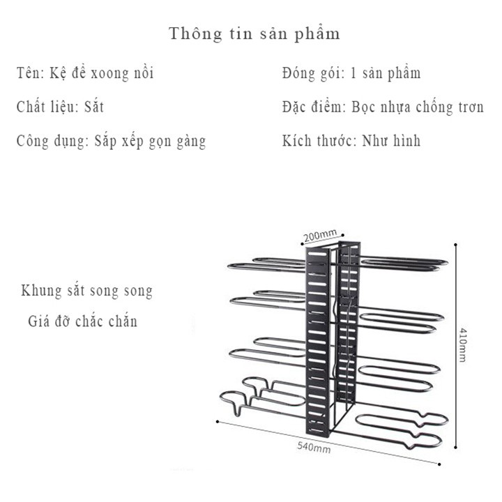 Kệ kim loại đa tầng để xoong chảo thông minh