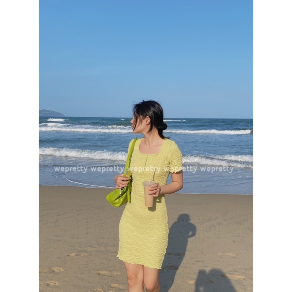 Váy suông body tôn dáng màu xanh bơ chất liệu thun xốp mềm mịn mặc đi biển Wepretty clothes | WebRaoVat - webraovat.net.vn