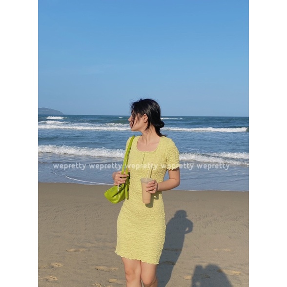 Váy suông body tôn dáng màu xanh bơ chất liệu thun xốp mềm mịn mặc đi biển Wepretty clothes | BigBuy360 - bigbuy360.vn