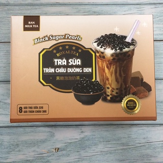 TRÀ SỮA TỰ PHA TRÂN CHÂU ĐƯỜNG ĐEN BẢN MILK TEA - HỘP 8 GÓI TRÀ SỮA 22GR + 8 GÓI TRÂN CHÂU 30GR - DATE DÀI