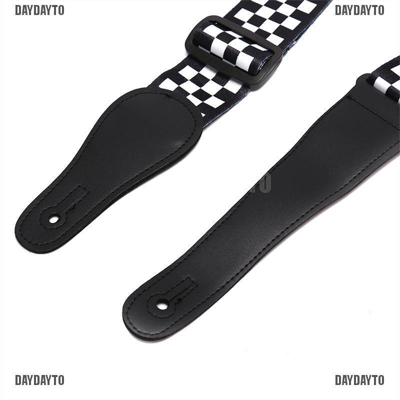 Dây Đeo Bằng Da Họa Tiết Kẻ Sọc Trắng Đen Cho Đàn Guitar Điện / Ukulele