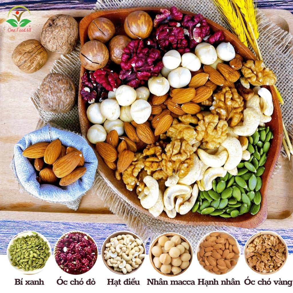 Hạt Mix Dinh Dưỡng 6 Loại Hạt Cao Cấp Onefood68, Ngũ cốc Ăn Kiêng Giảm Cân Gồm Macca, Hạt điều, Óc chó, Hạnh nhân