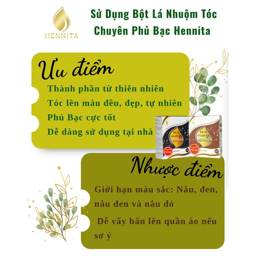 Nhuộm phủ bạc an toàn từ lá cây - Hennita Việt Nam - Màu Nâu - Hàng chất lượng