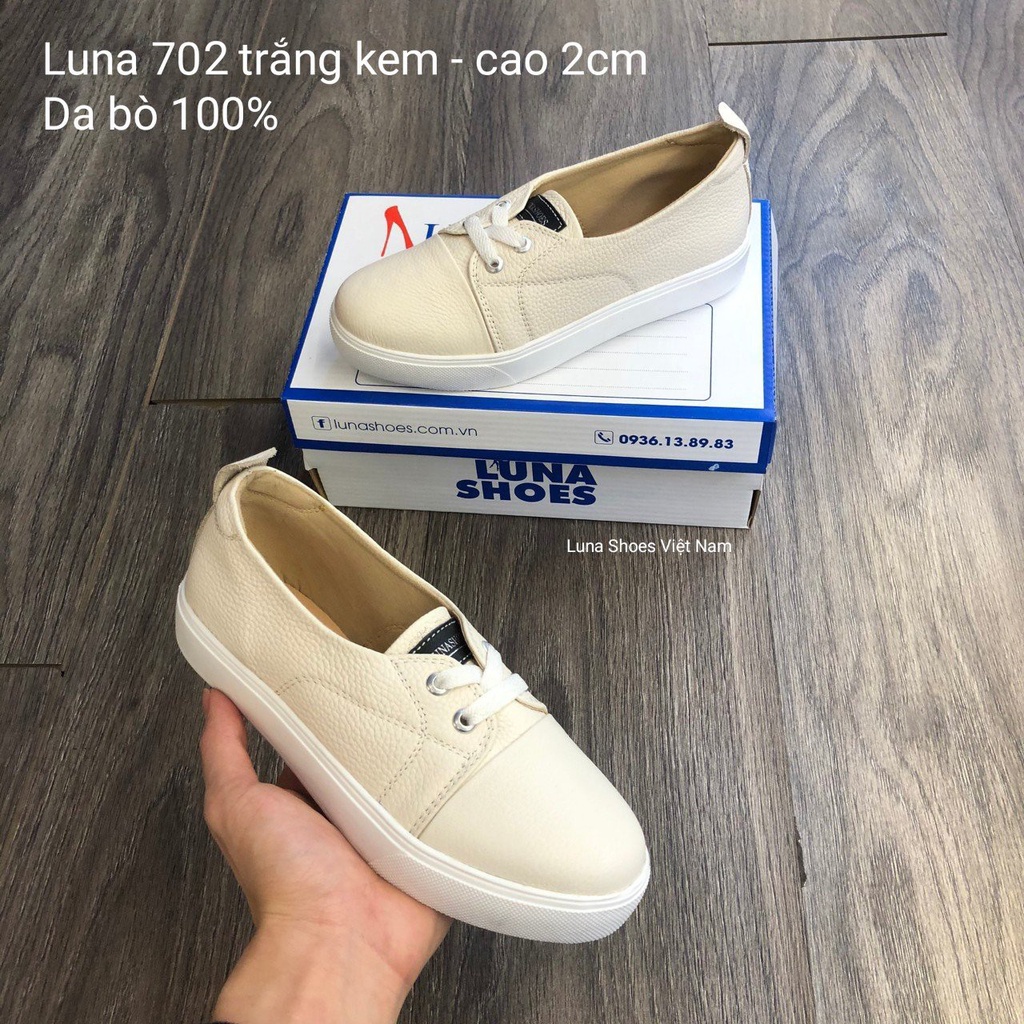 Giày slip on nữ da bò mềm êm chân LUNASHOES (702) giầy trung niên cho mẹ đế cao su cao 2 phân cực đẹp hàng sẵn full box