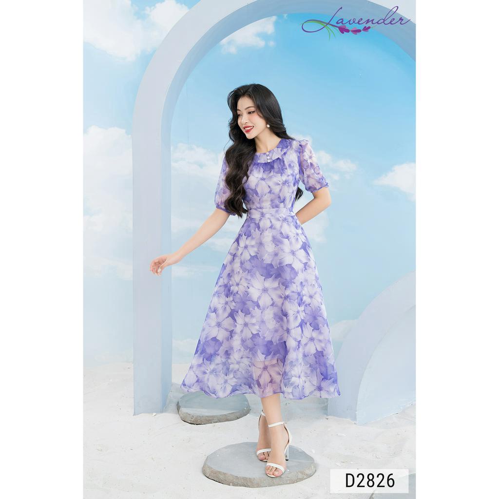 Đầm công sở thiết kế LAVENDER màu tím vải tơ mềm cổ tròn D2826
