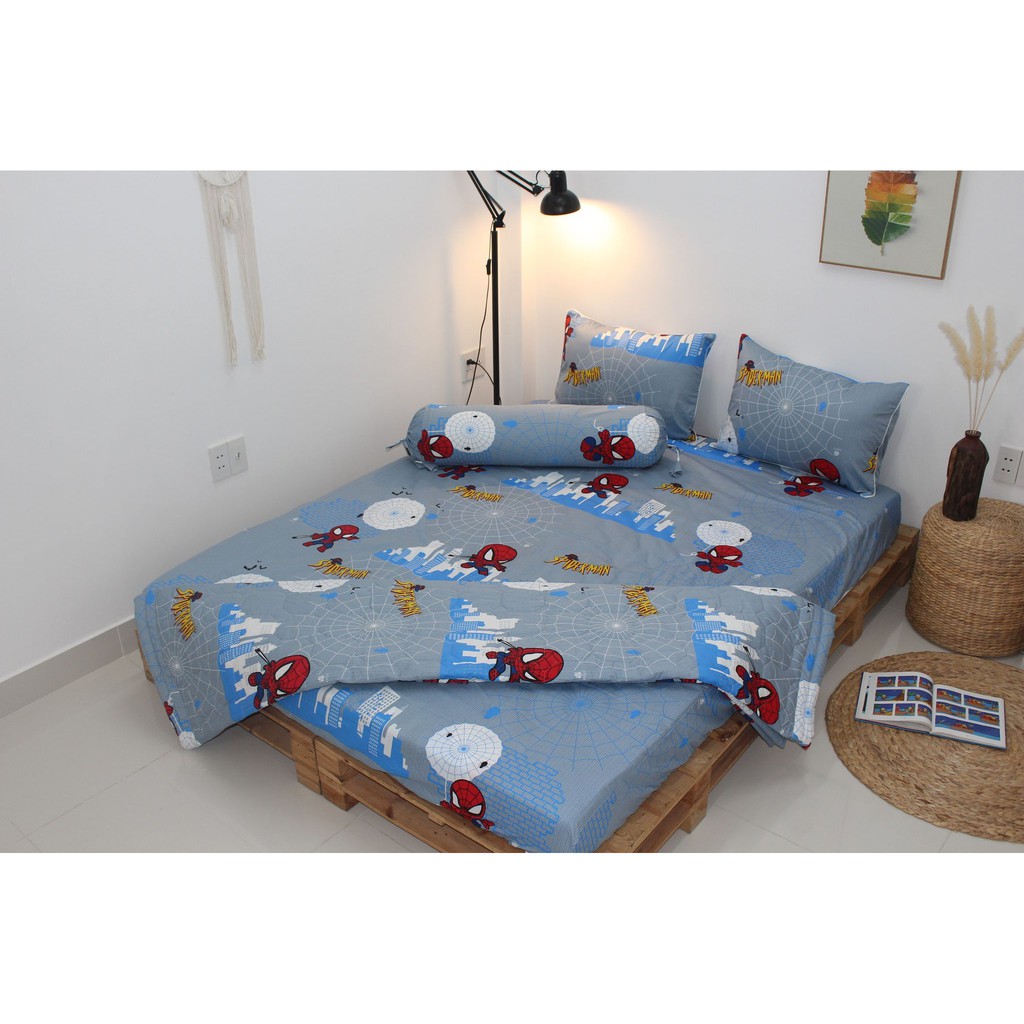 Bộ drap gối - KHA LY - 100% cotton thiên nhiên - Spider Man Xám - VN247