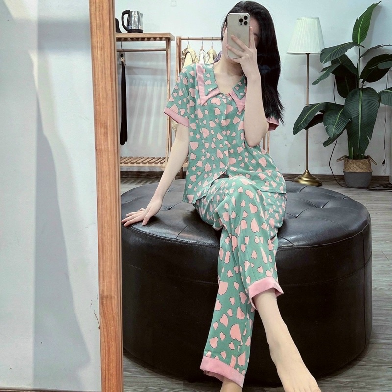 BỘ PIJAMA LỤA HOẠ TIẾT HÀNG MẶC NHÀ THIẾT KẾ CAO CẤP