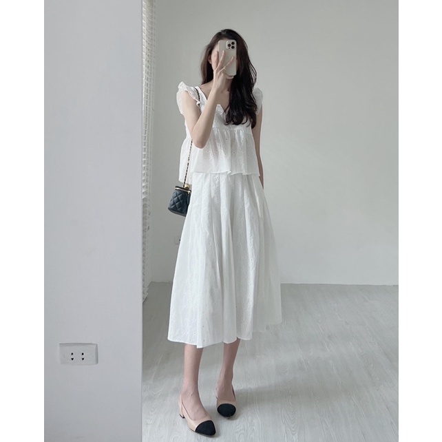 S629 Set thô boi áo babydoll chân váy midi Audrey