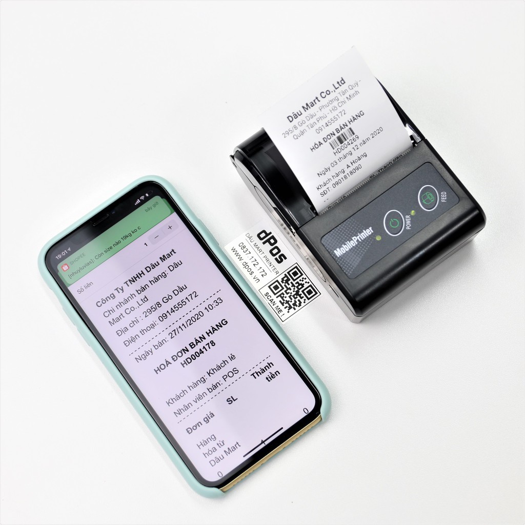 Máy in hóa đơn bluetooth dPos DM01 in bill từ ứng dụng Viettelpay pro, KiotViet, Sapo, Loyverse, GoViet, BeaMin, Now | BigBuy360 - bigbuy360.vn