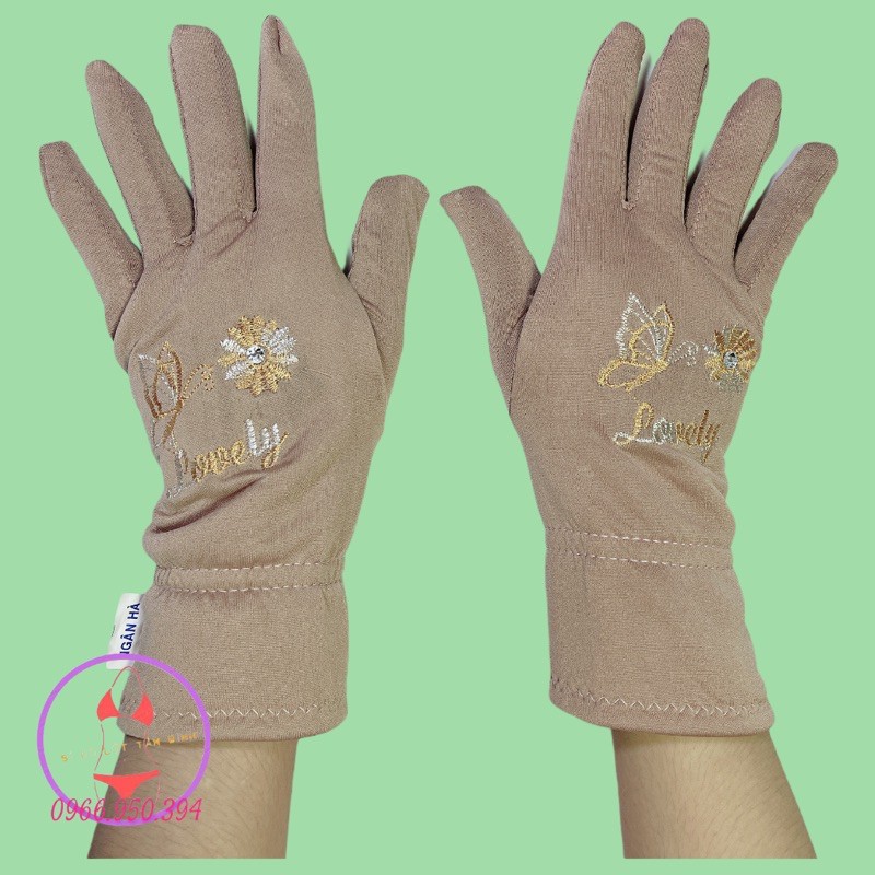 Găng tay nữ chống nắng thêu hoa cotton dày , (màu giao ngẫu nhiên)