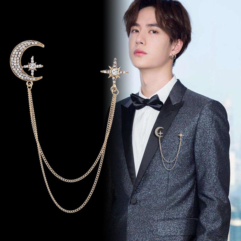 Ghim cài áo Vest Nam Lapel Pin thời trang hình mặt trăng họa tiết chữ thập GH-320 {Phụ kiện Vest Nam - AdamZone}