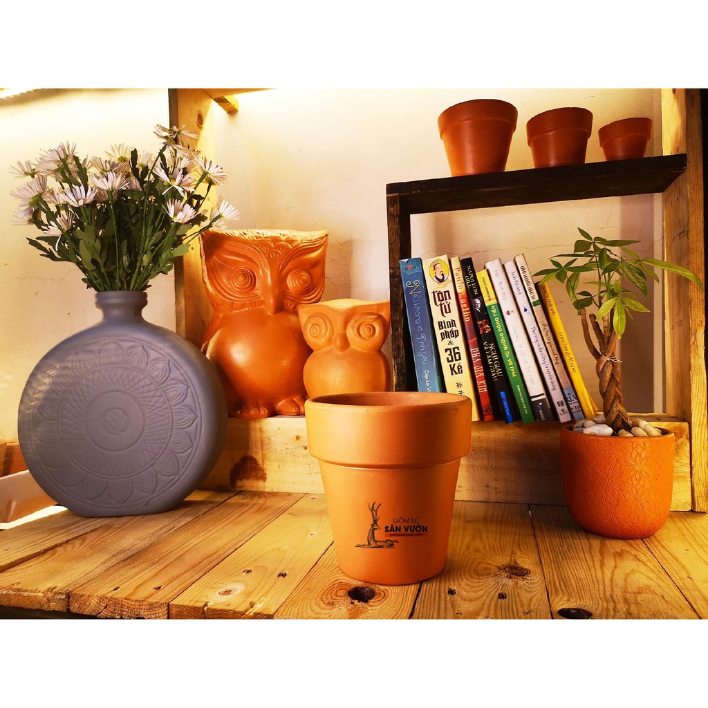 Chậu gốm đất nung kiểu LY GỜ size 15cm LPCN15-15 (1 cái) - Màu gốm đỏ , chậu trồng cây, gốm sứ sân vườn Bình Dương