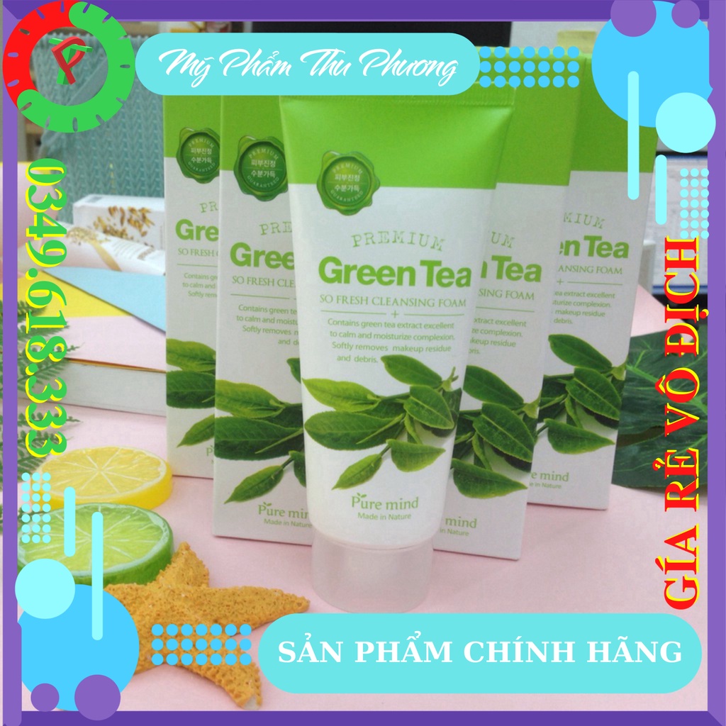 Sữa Rửa Mặt Trà Xanh Cho Dầu Ngăn Ngừa Mụn Làm Trắng Sạch PURE MIND Green Tea So Fresh Cleansing Foam Mỹ Phẩm Hàn Quốc