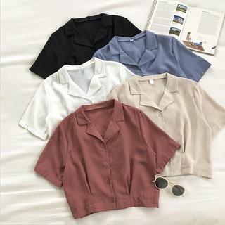 [Kèm Video SP] Áo Sơ Mi Nữ Cao Cấp Tay Ngắn Dáng Croptop Cổ Ve Kiểu Dáng Trẻ Trung Thời Trang Sugal TOP NU SG 010