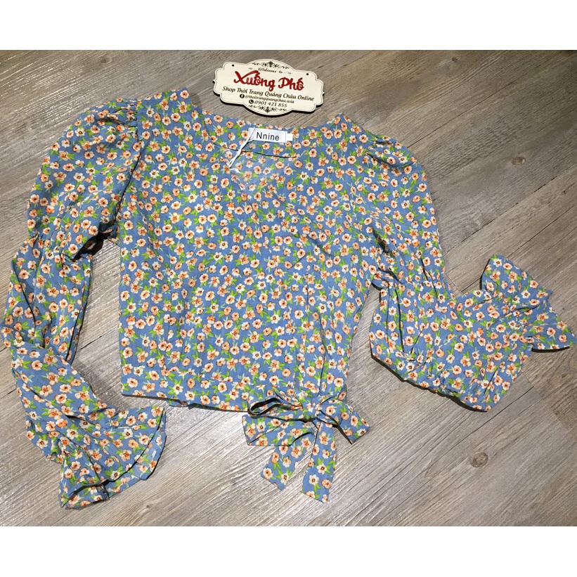 Áo Croptop Hoa Nhí Xanh Bo Eo “Phong Cách Hàn Quốc” Mã QC65