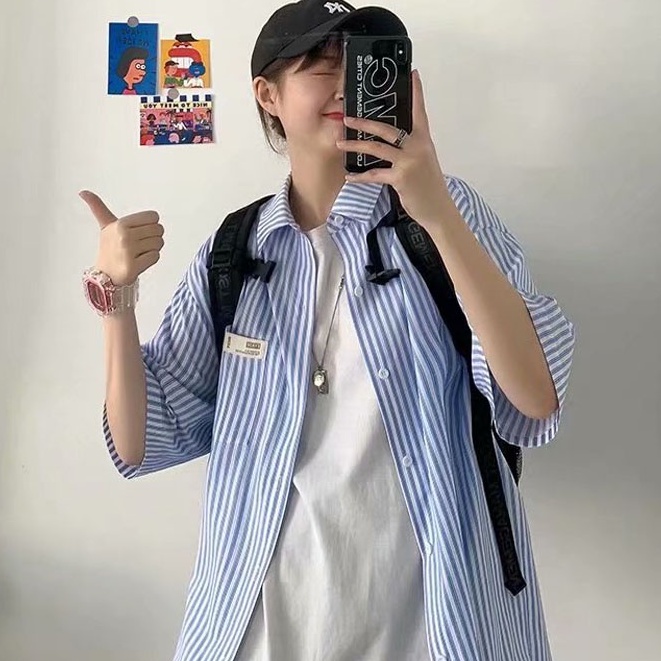 Áo Sơ Mi Tay Ngắn Họa Tiết Sọc Thời Trang Hàn Quốc Sành Điệu Cho Nam