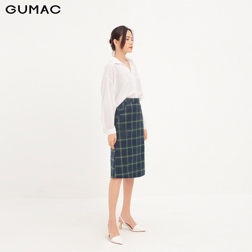[Mã WABRGU50 giảm 10% đơn 250K] Áo sơ mi nữ cổ xẻ GUMAC màu trắng, đồ công sở thiết kế thanh lịch AA12113