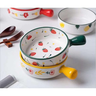 Chảo Tròn Đĩa Tròn Sâu Lòng Đựng Thức Ăn Đường Kính 15 Cm Họa Tiết Dâu Tây Hoa Đỏ Hoa Xanh Hoa Lá Dễ Thương