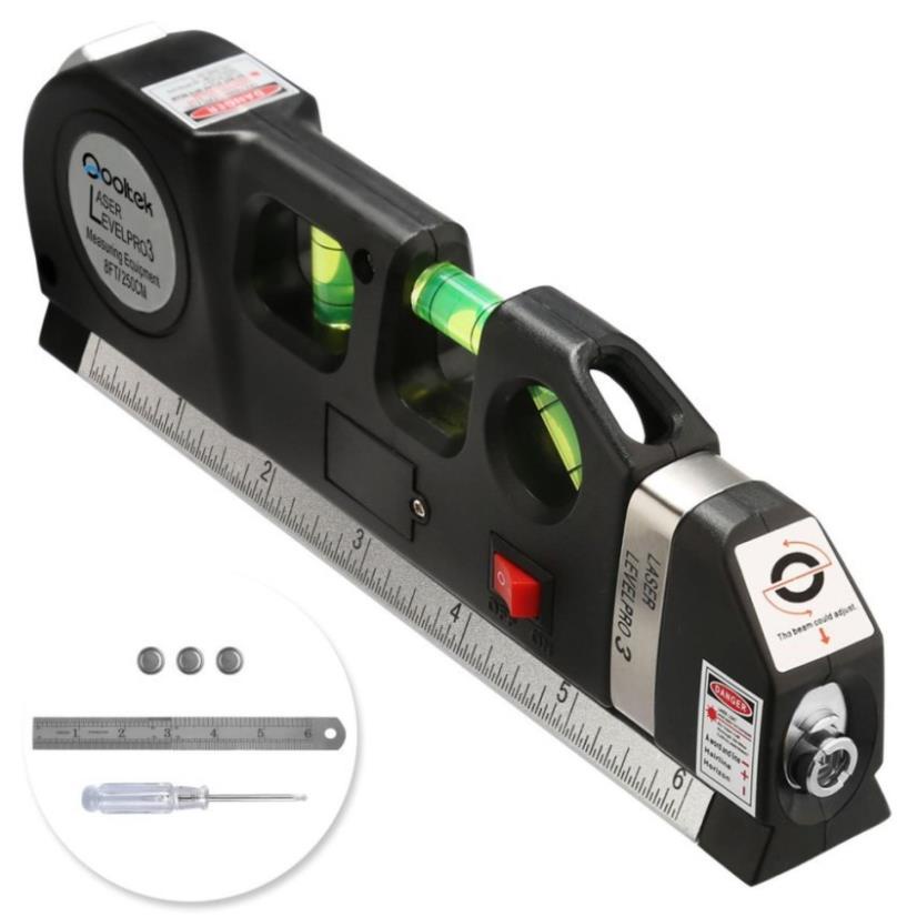 ✜Thước Thủy Nivo Cân Mực Laser Đa Năng F2018 Fixit Levelpro3 2 Tia Dọc Ngang + Tặng Kèm 3 Viên Pin